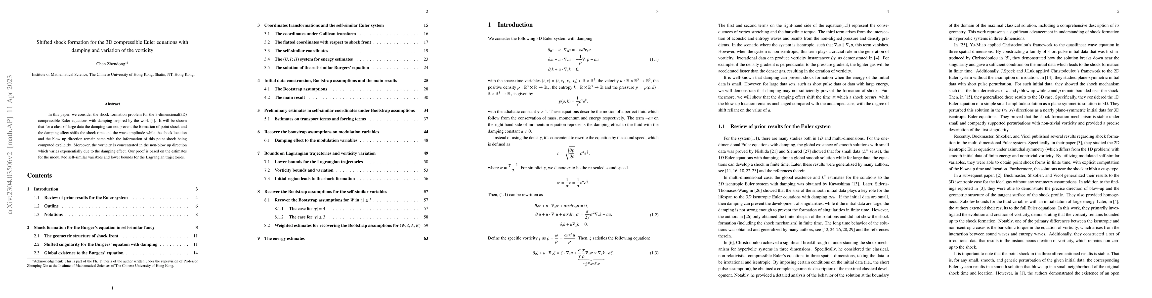 Thumbnail for Shifted shock formation for the 3D compressible Euler equations with
  damping and variation of the vorticity