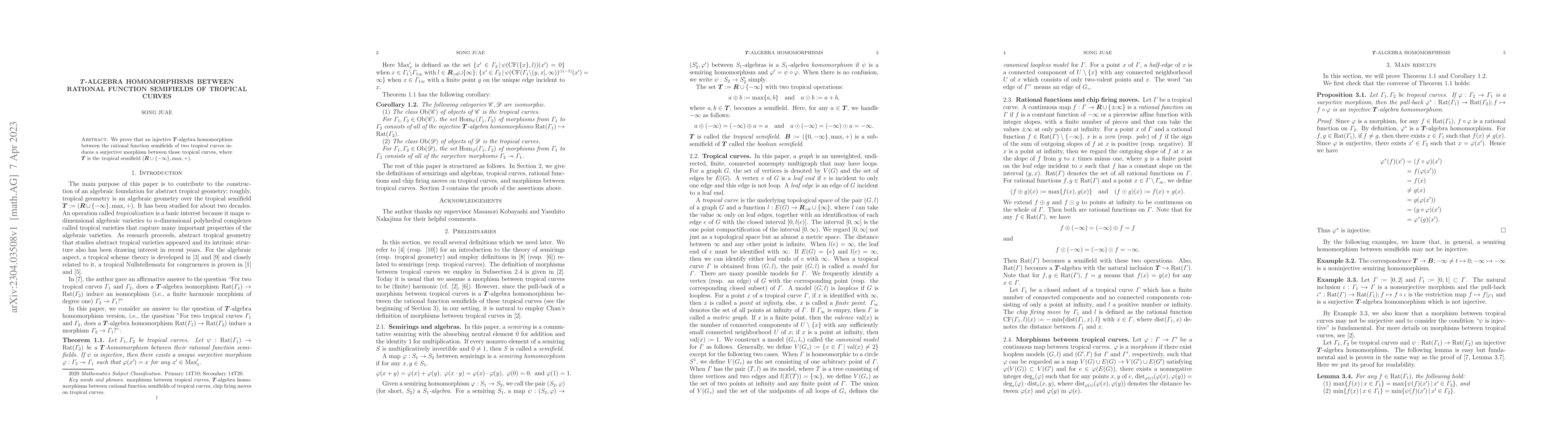 Thumbnail for $\boldsymbol{T}$-algebra homomorphisms between rational function
  semifields of tropical curves