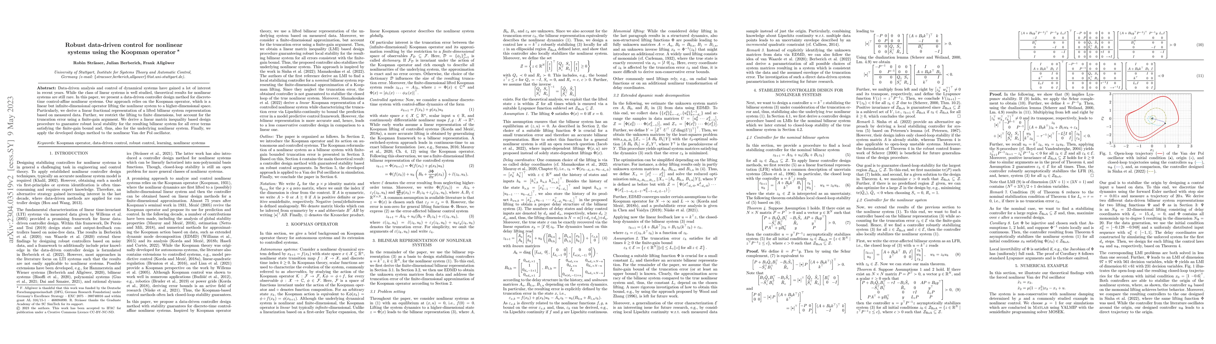 Thumbnail for Robust data-driven control for nonlinear systems using the Koopman
  operator