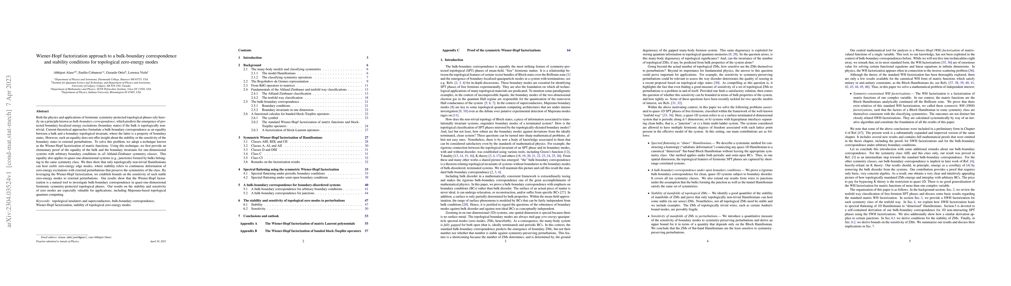Thumbnail for Wiener-Hopf factorization approach to a bulk-boundary correspondence and
  stability conditions for topological zero-energy modes