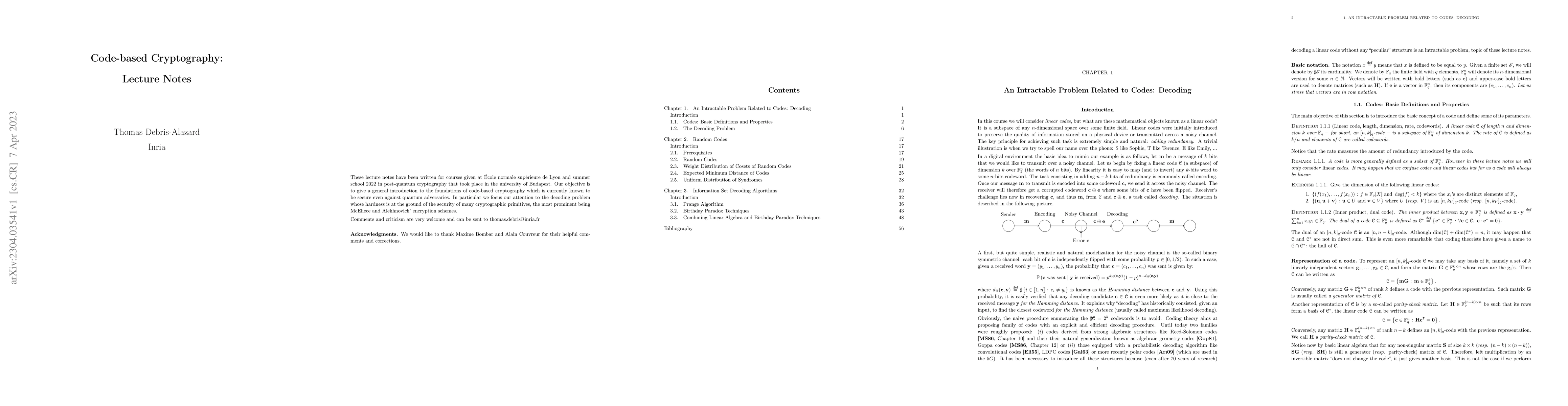 Thumbnail for Code-based Cryptography: Lecture Notes