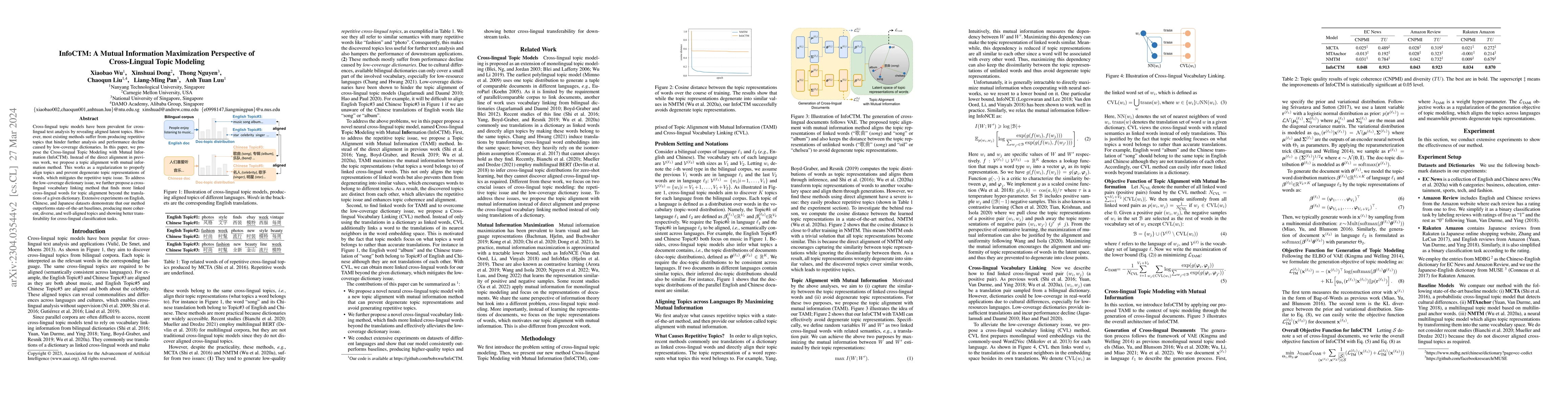Thumbnail for InfoCTM: A Mutual Information Maximization Perspective of Cross-Lingual
  Topic Modeling
