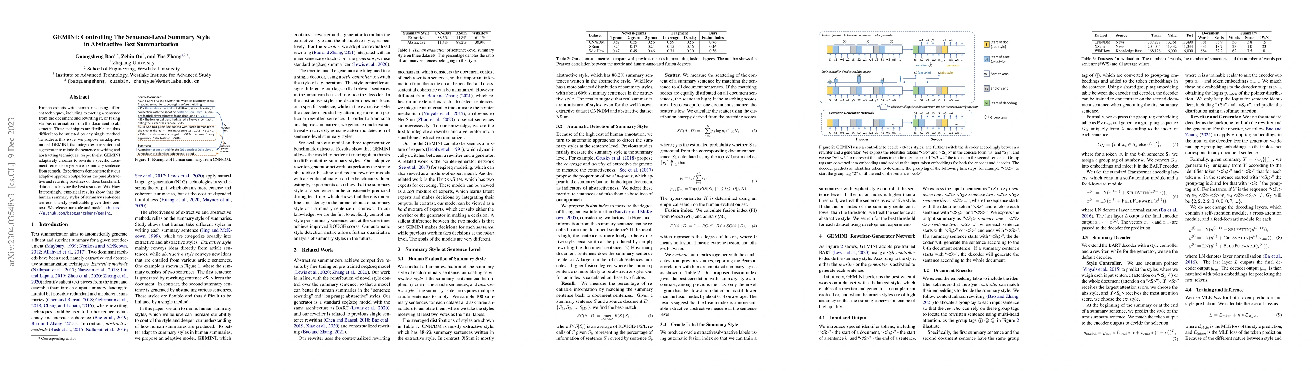 Thumbnail for GEMINI: Controlling the Sentence-level Writing Style for Abstractive
  Text Summarization
