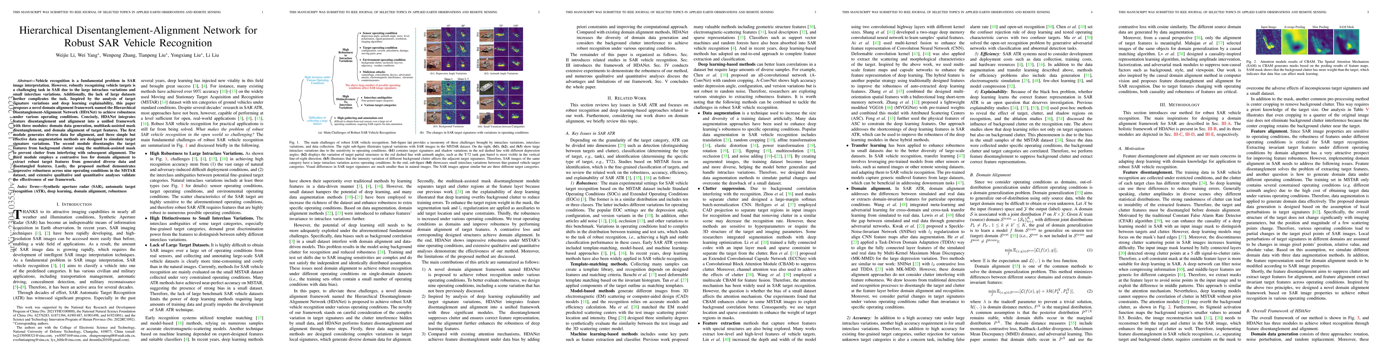 Thumbnail for Hierarchical Disentanglement-Alignment Network for Robust SAR Vehicle
  Recognition