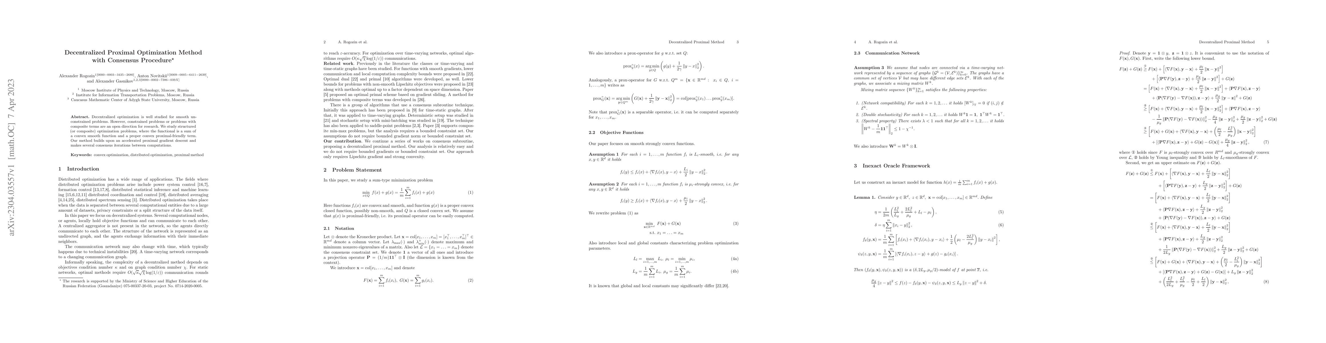 Thumbnail for Decentralized Proximal Optimization Method with Consensus Procedure