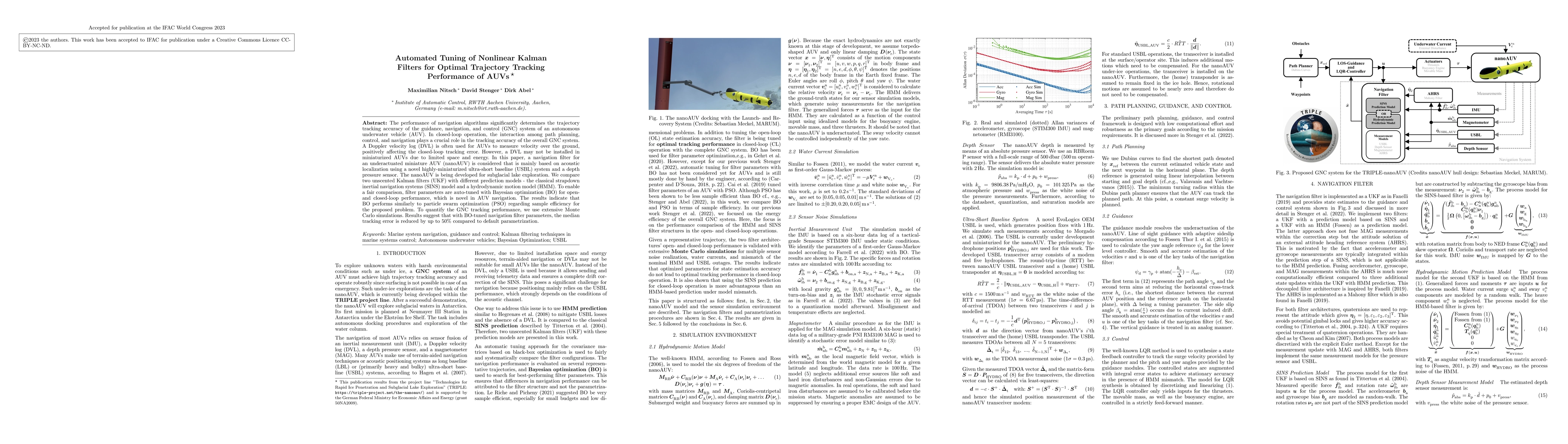 Thumbnail for Automated Tuning of Nonlinear Kalman Filters for Optimal Trajectory
  Tracking Performance of AUVs