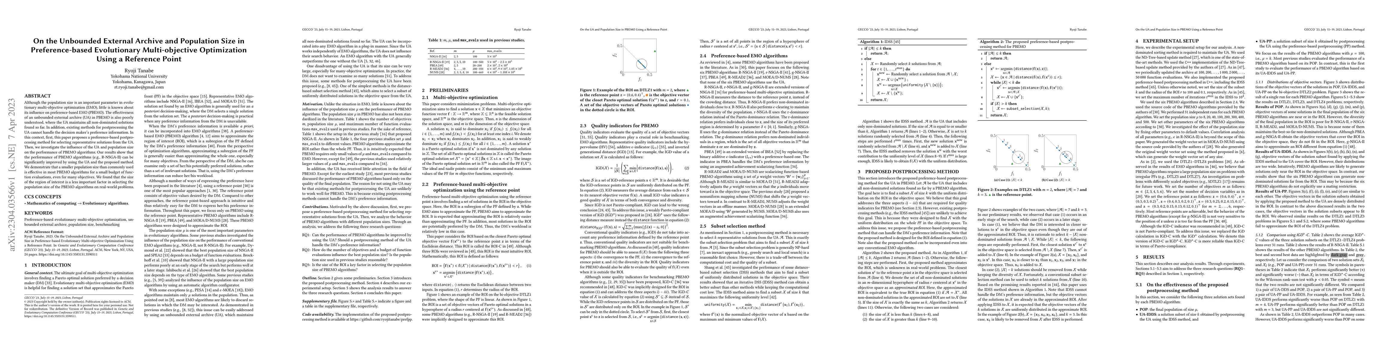 Thumbnail for On the Unbounded External Archive and Population Size in
  Preference-based Evolutionary Multi-objective Optimization Using a Reference
  Point