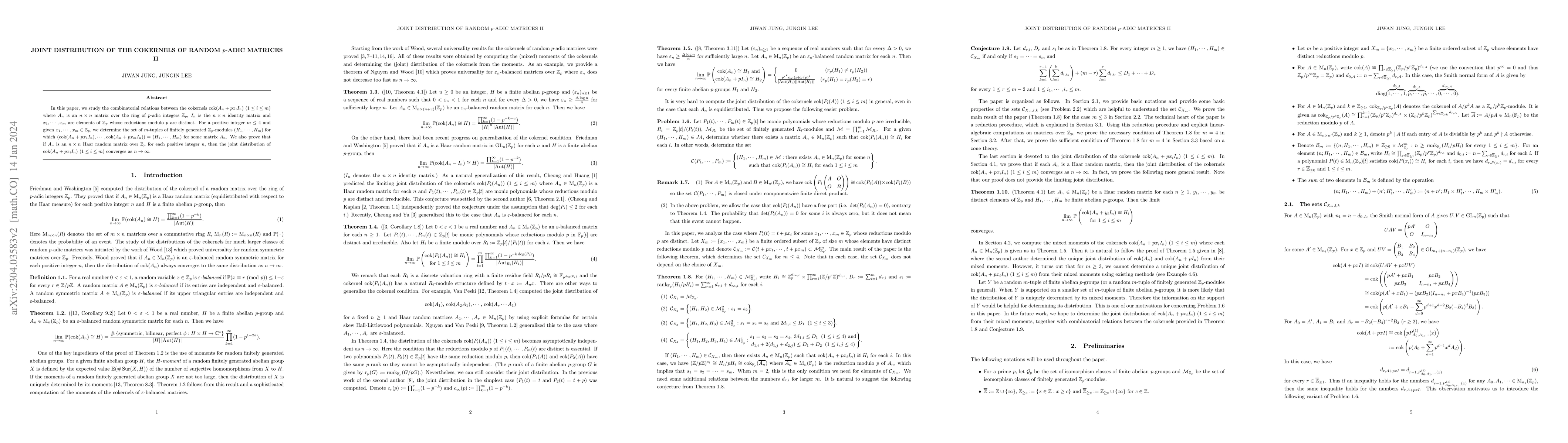 Thumbnail for Joint distribution of the cokernels of random $p$-adic matrices II
