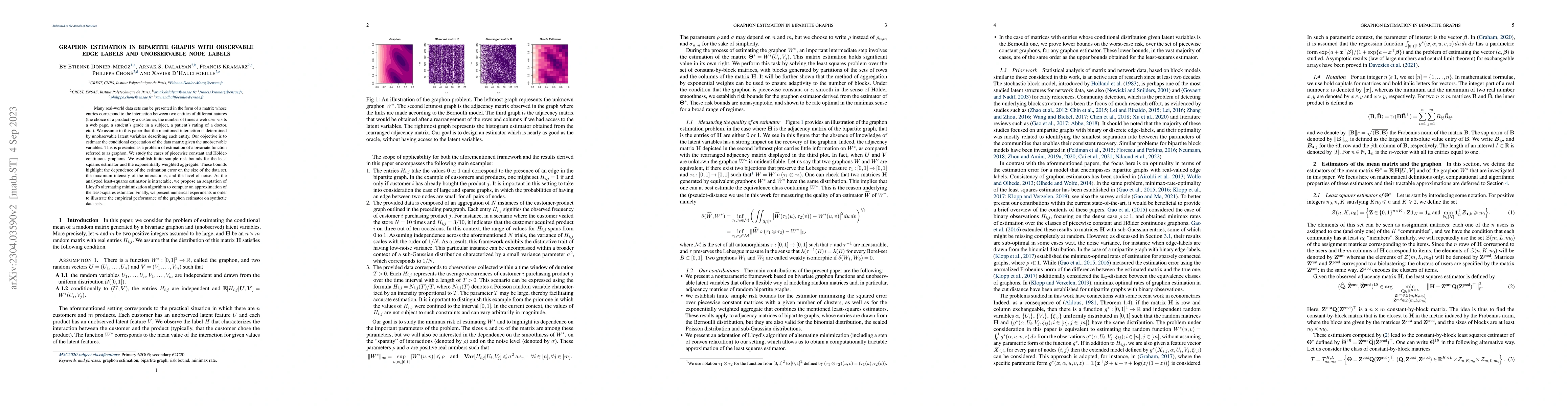 Thumbnail for Graphon Estimation in bipartite graphs with observable edge labels and
  unobservable node labels