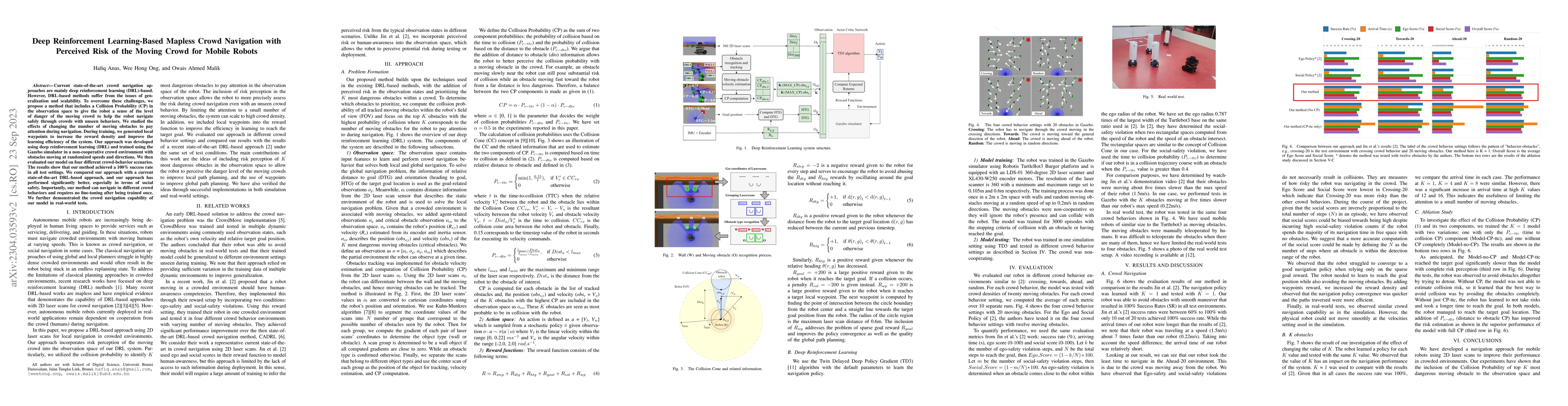 Thumbnail for Deep Reinforcement Learning-Based Mapless Crowd Navigation with
  Perceived Risk of the Moving Crowd for Mobile Robots