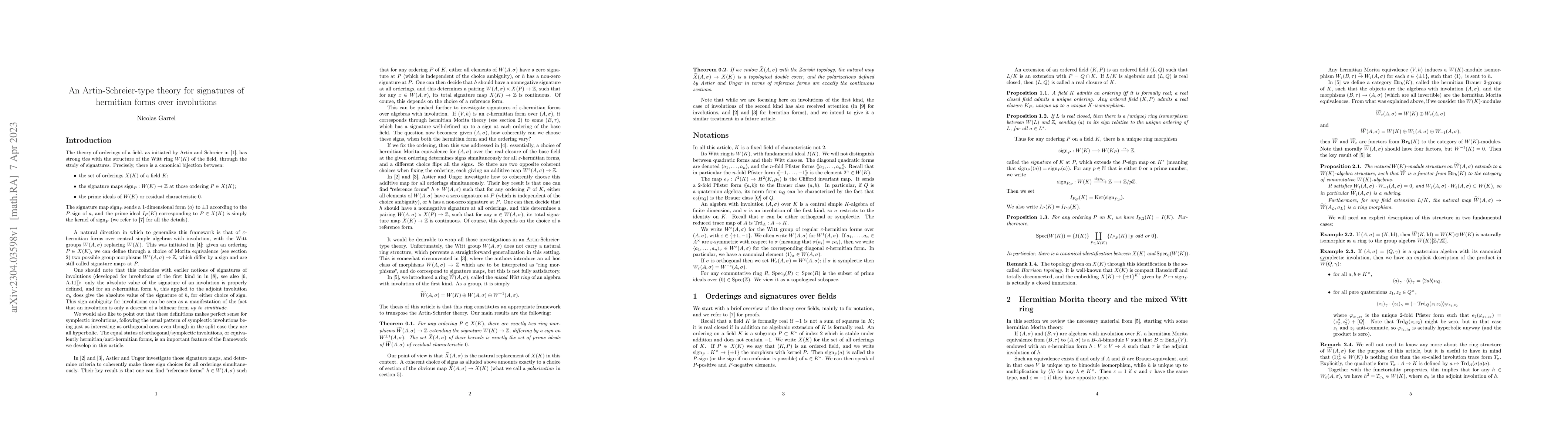 Thumbnail for An Artin-Schreier-type theory for signatures of hermitian forms over
  involutions