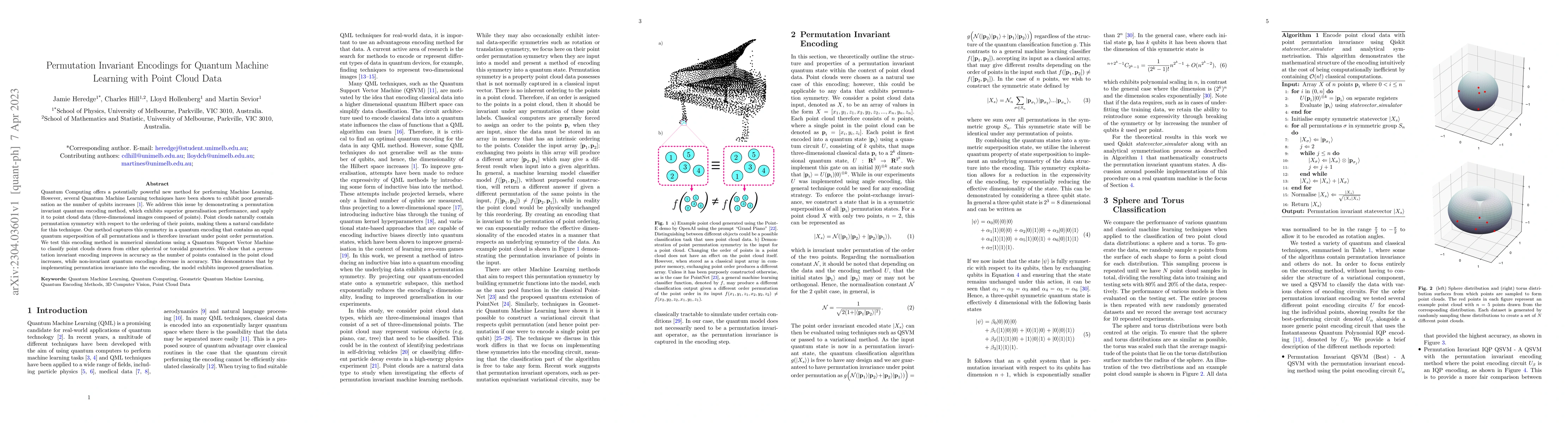 Thumbnail for Permutation Invariant Encodings for Quantum Machine Learning with Point
  Cloud Data