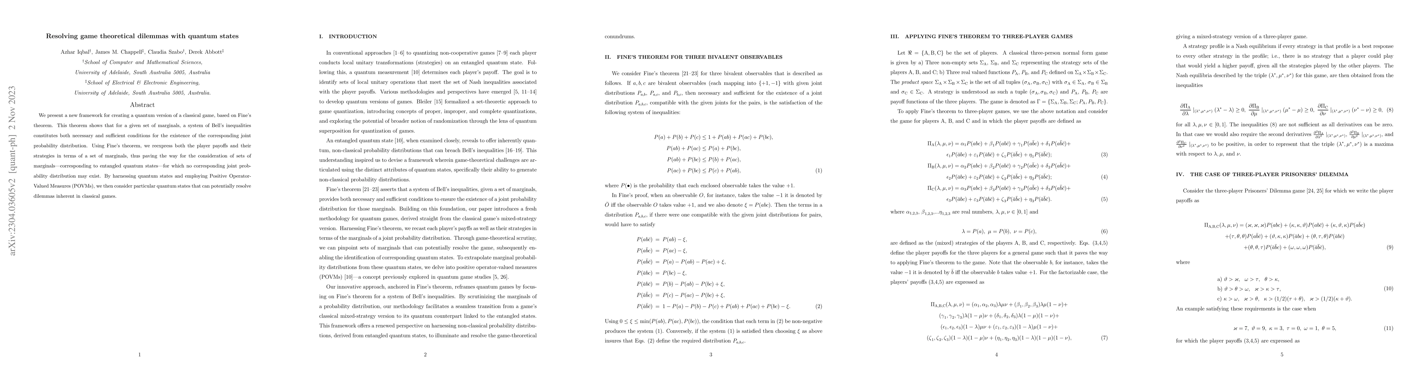 Thumbnail for Resolving game theoretical dilemmas with quantum states