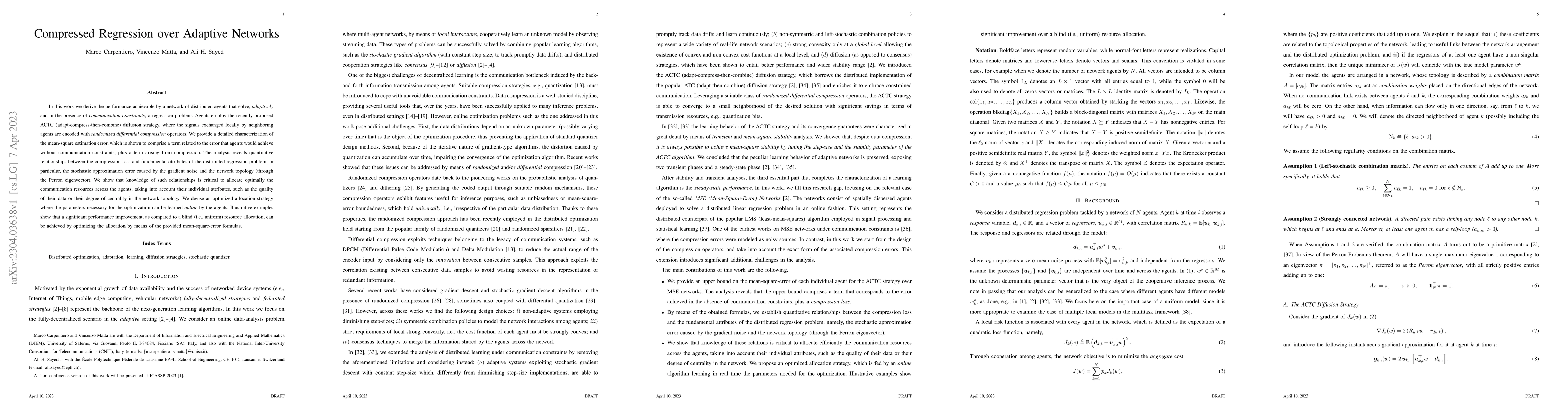 Thumbnail for Compressed Regression over Adaptive Networks