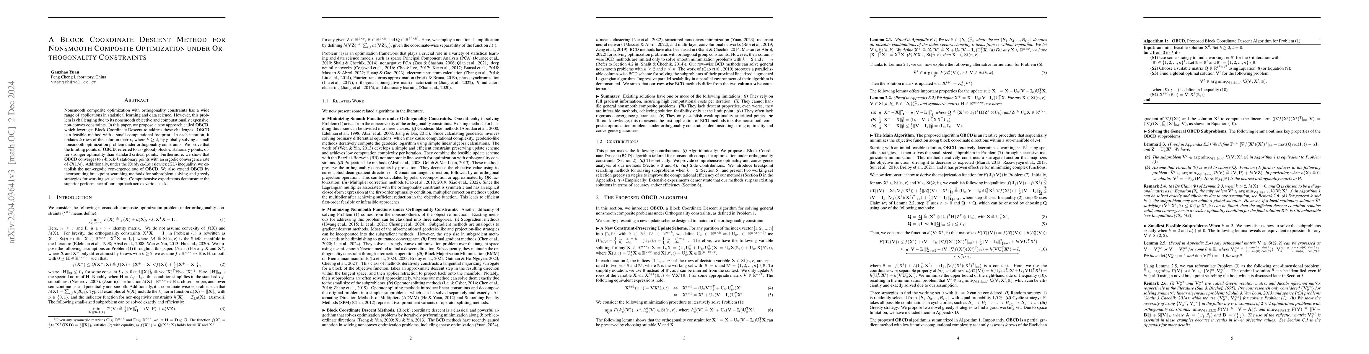 Thumbnail for A Block Coordinate Descent Method for Nonsmooth Composite Optimization
  under Orthogonality Constraints