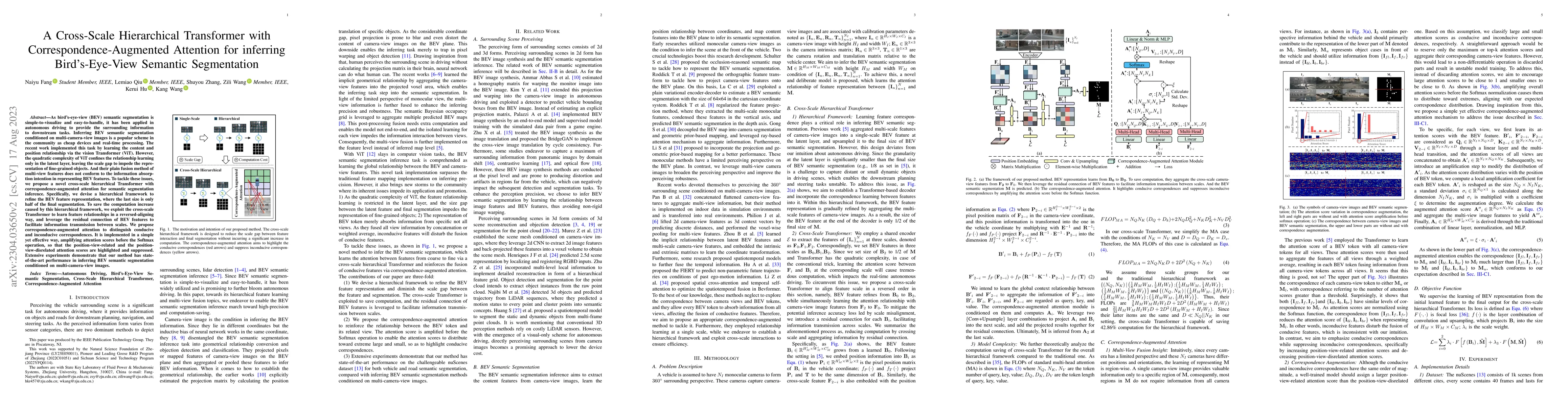 Thumbnail for A Cross-Scale Hierarchical Transformer with Correspondence-Augmented
  Attention for inferring Bird's-Eye-View Semantic Segmentation