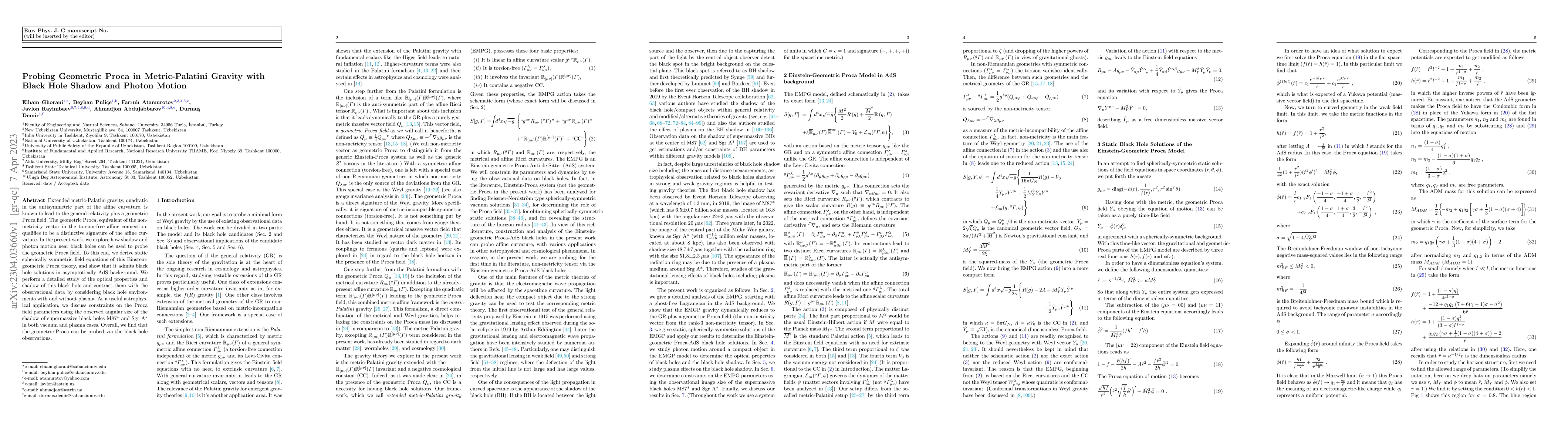 Thumbnail for Probing Geometric Proca in Metric-Palatini Gravity with Black Hole
  Shadow and Photon Motion