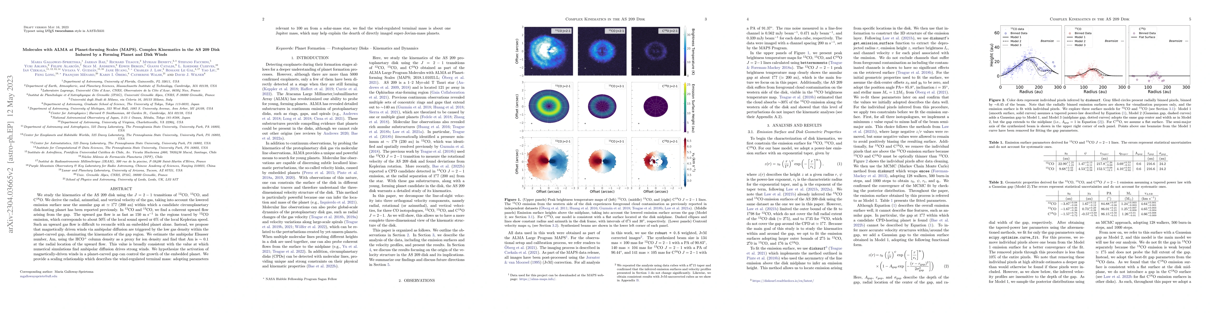 Thumbnail for Molecules with ALMA at Planet-forming Scales (MAPS). Complex Kinematics
  in the AS 209 Disk Induced by a Forming Planet and Disk Winds
