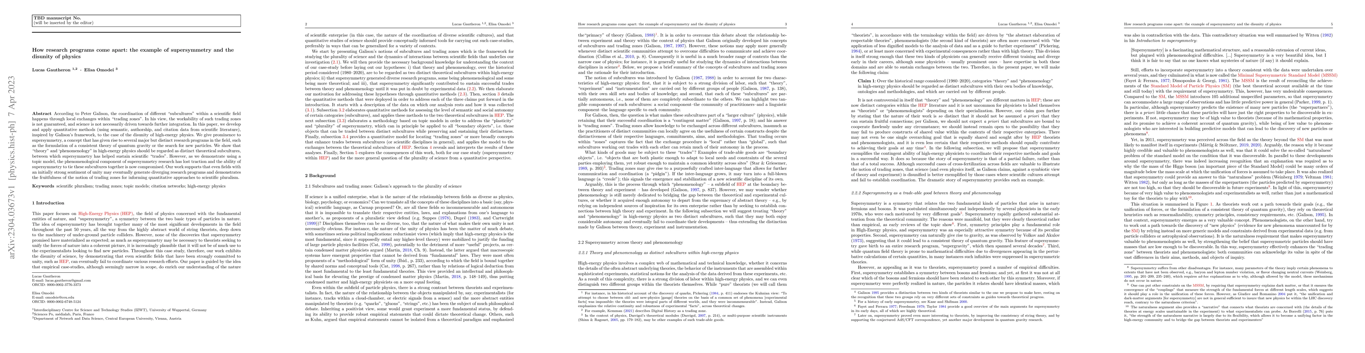 Thumbnail for How research programs come apart: the example of supersymmetry and the
  disunity of physics