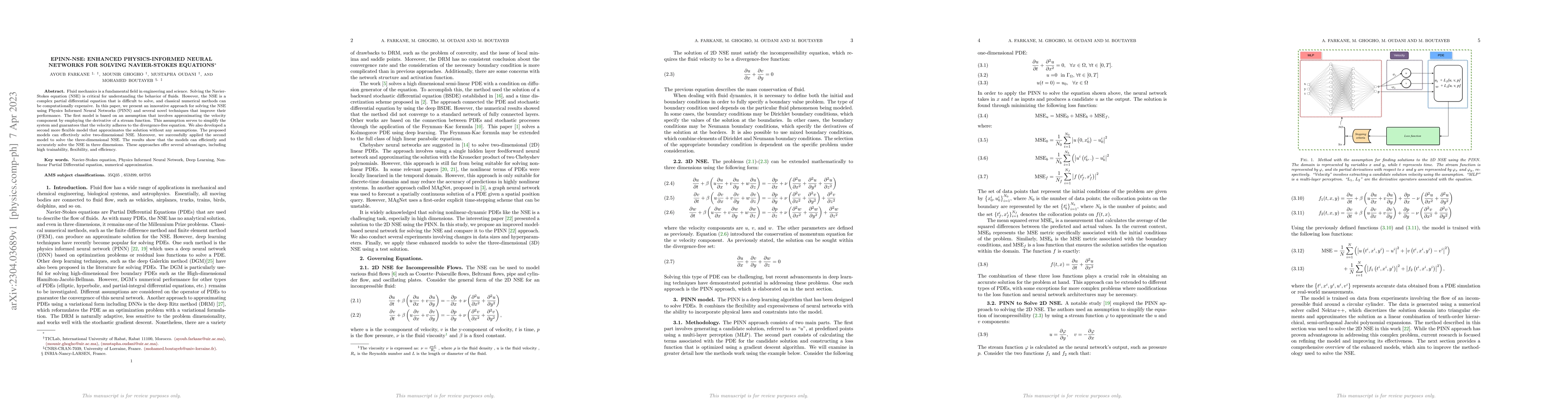 Thumbnail for EPINN-NSE: Enhanced Physics-Informed Neural Networks for Solving
  Navier-Stokes Equations