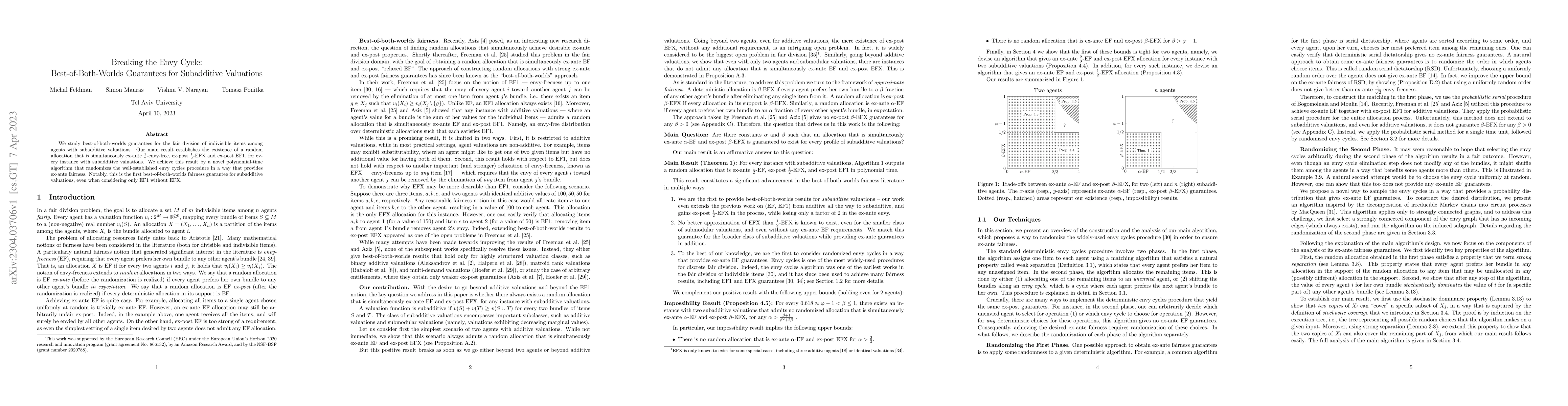 Thumbnail for Breaking the Envy Cycle: Best-of-Both-Worlds Guarantees for Subadditive
  Valuations