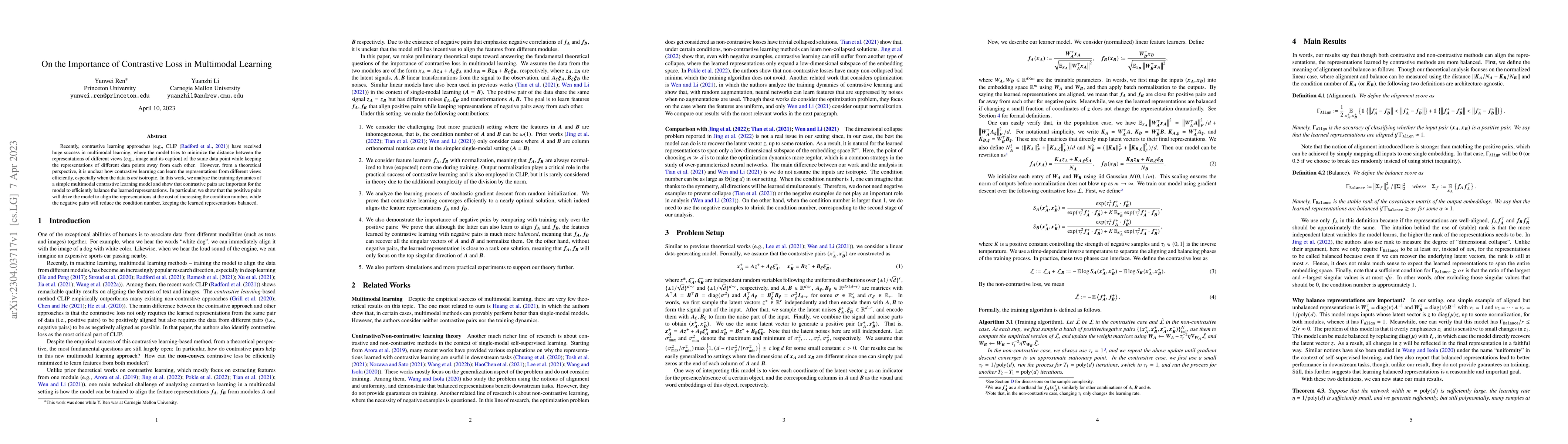 Thumbnail for On the Importance of Contrastive Loss in Multimodal Learning