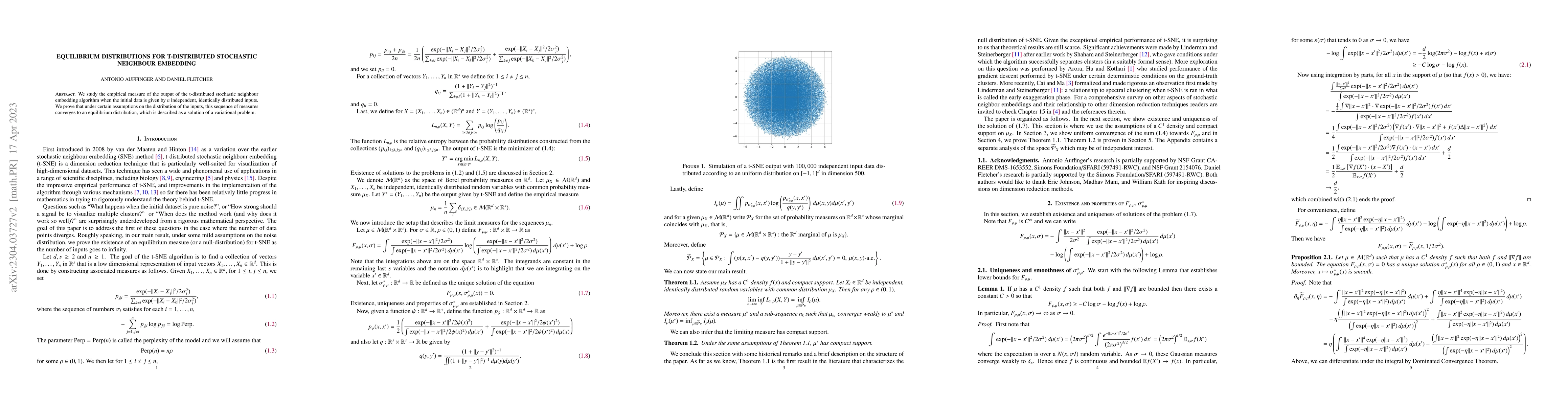 Thumbnail for Equilibrium Distributions for t-distributed Stochastic Neighbour
  Embedding