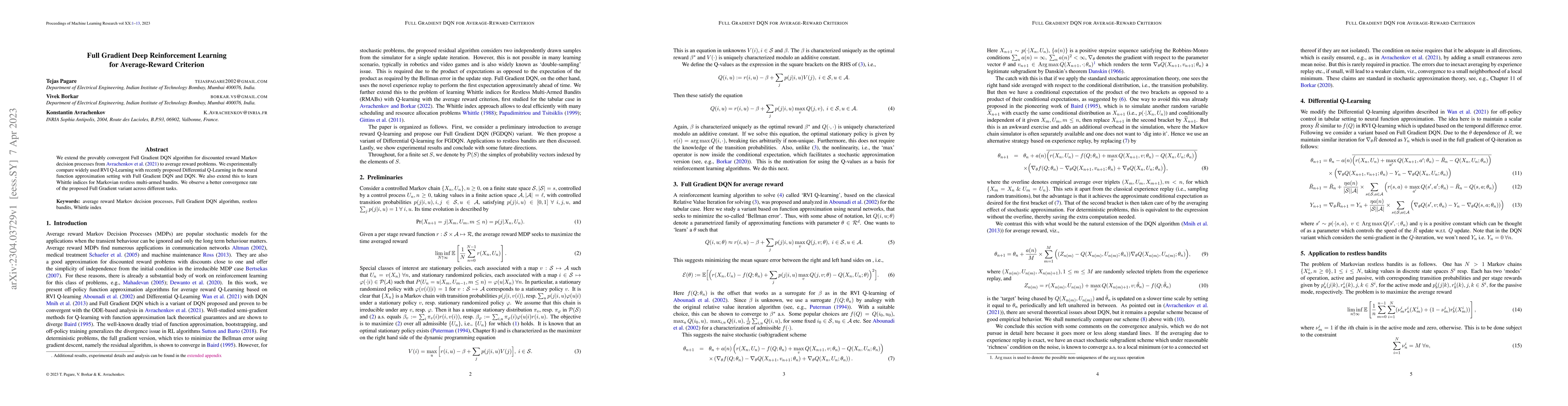 Thumbnail for Full Gradient Deep Reinforcement Learning for Average-Reward Criterion