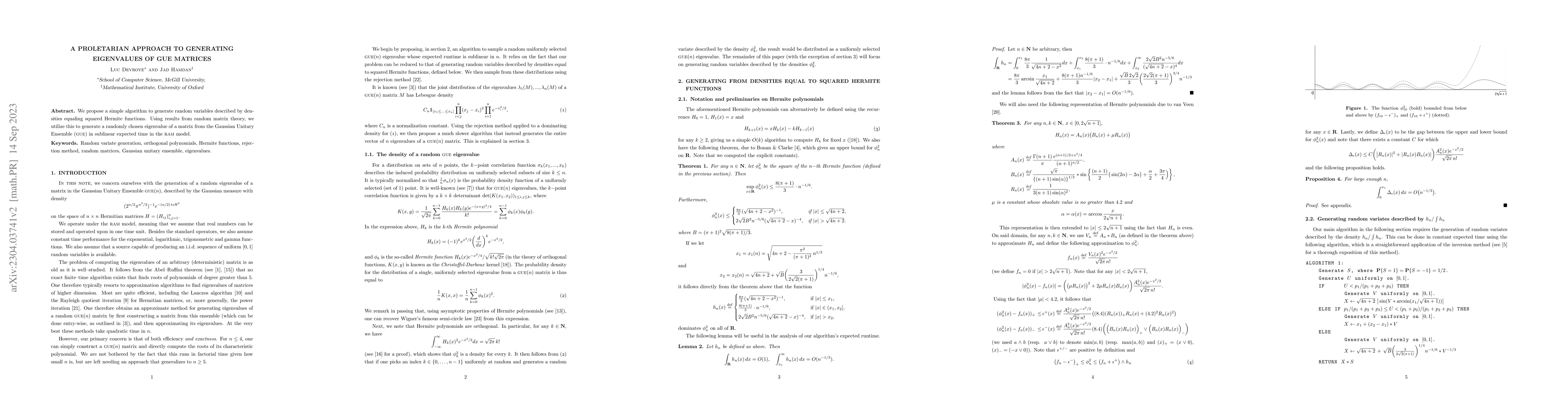 Thumbnail for A Proletarian Approach to Generating Eigenvalues of GUE Matrices