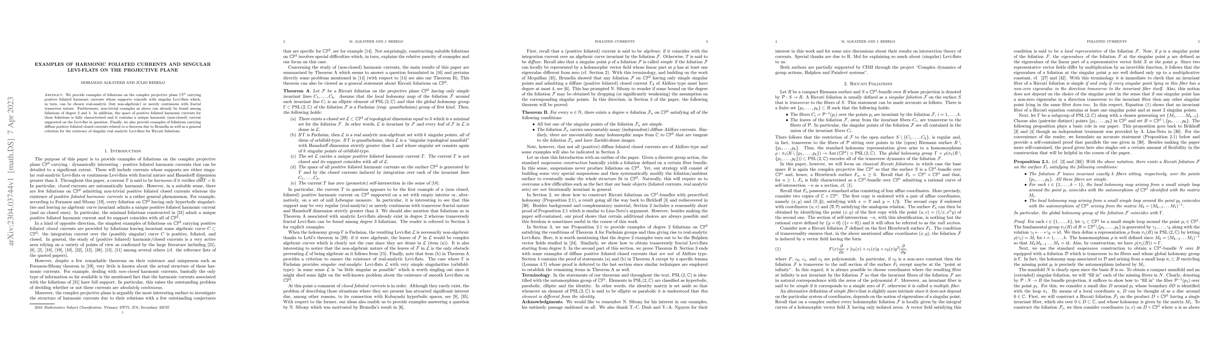 Thumbnail for Examples of Harmonic Foliated Currents and Singular Levi-flats on the
  Projective Plane
