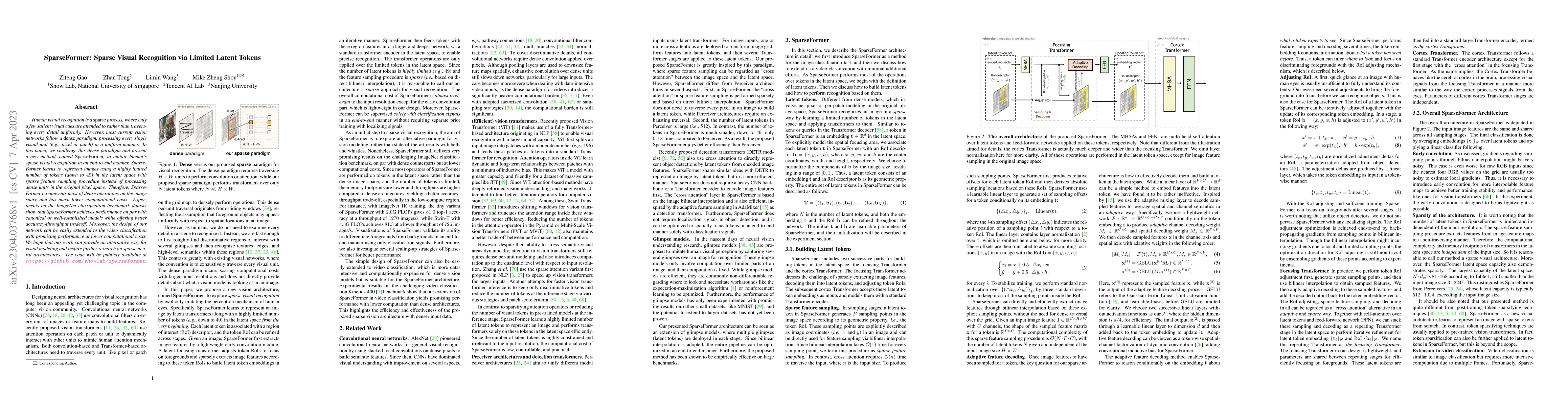 Thumbnail for SparseFormer: Sparse Visual Recognition via Limited Latent Tokens