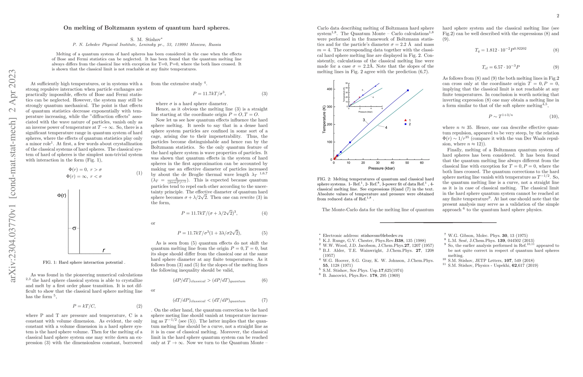 Thumbnail for On melting of Boltzmann system of quantum hard spheres