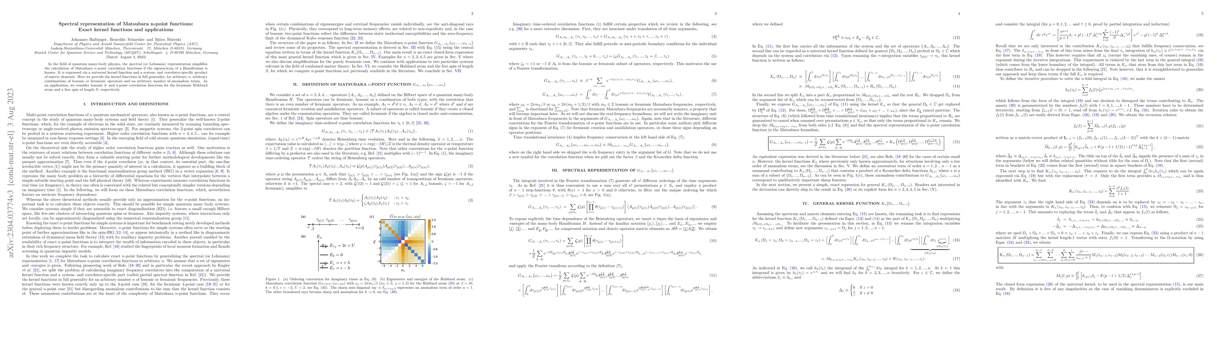 Thumbnail for Spectral representation of Matsubara n-point functions: Exact kernel
  functions and applications