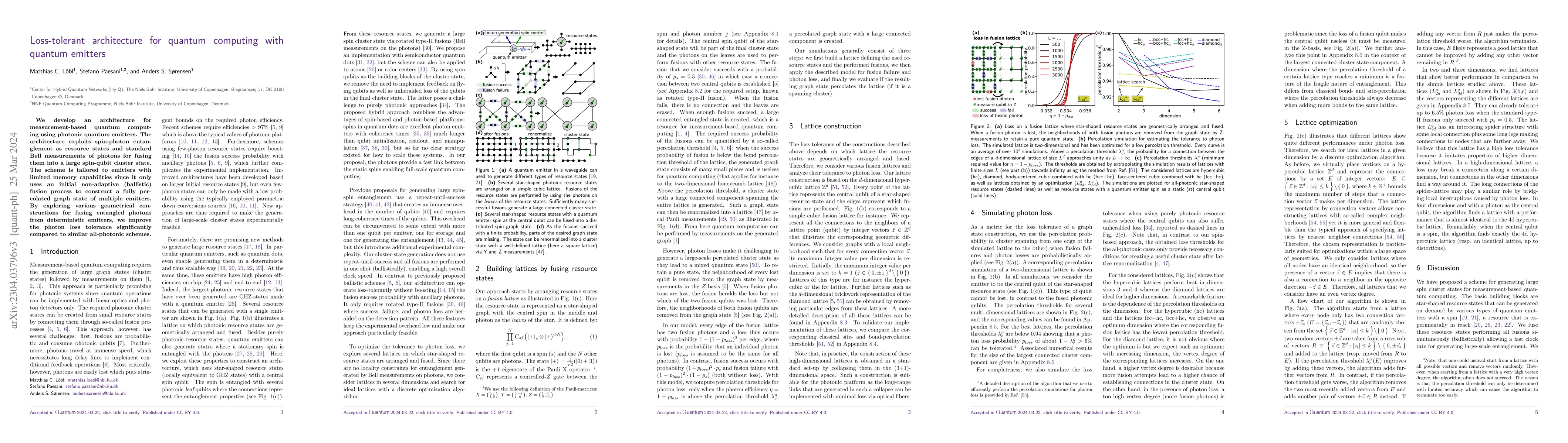 Thumbnail for Loss-tolerant architecture for quantum computing with quantum emitters