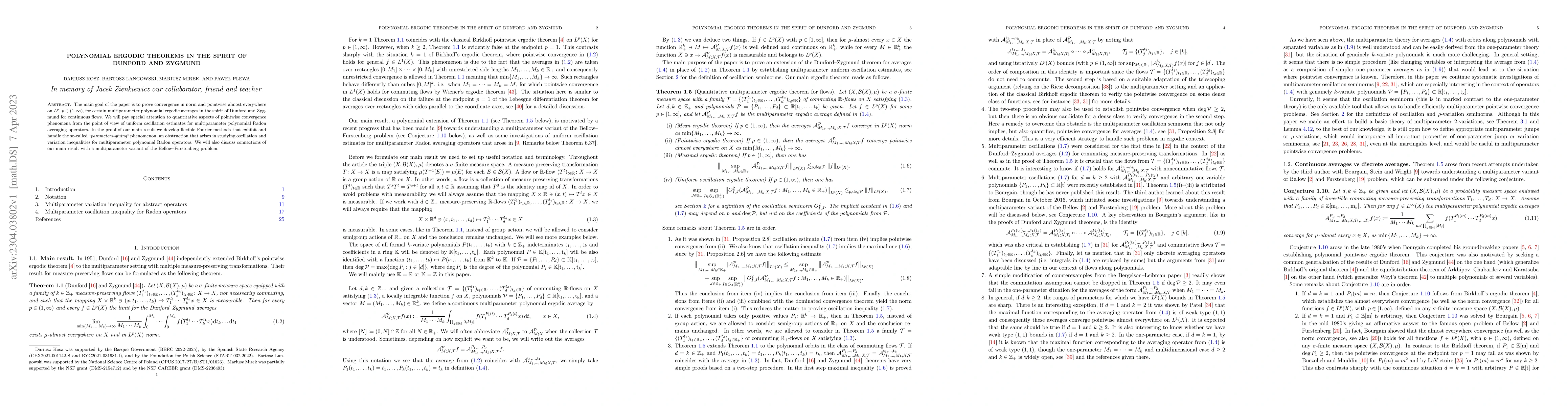 Thumbnail for Polynomial ergodic theorems in the spirit of Dunford and Zygmund