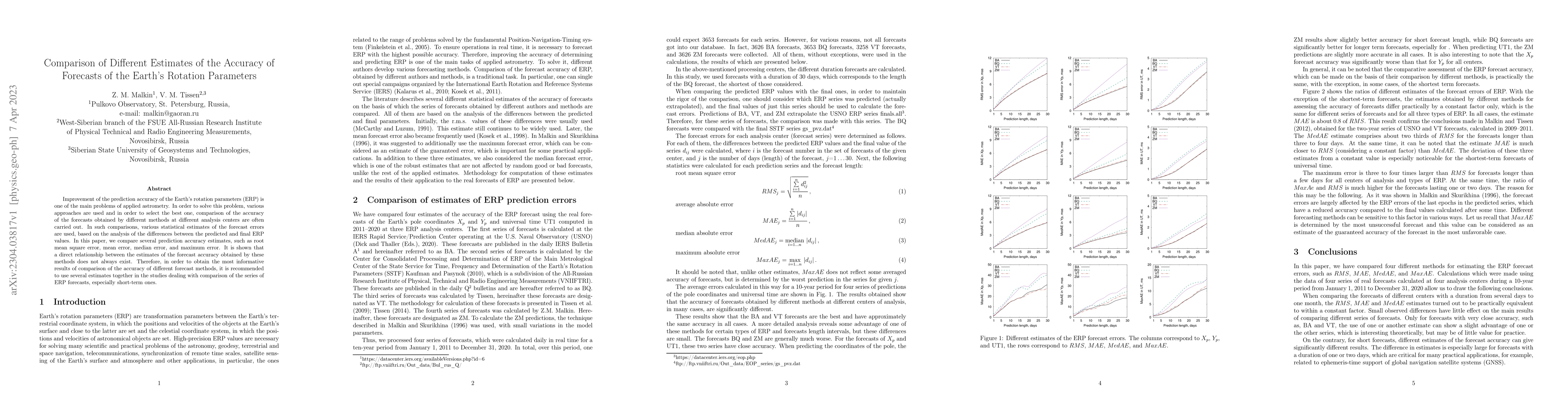 Thumbnail for Comparison of different estimates of the accuracy of forecasts of the
  Earth's rotation parameters