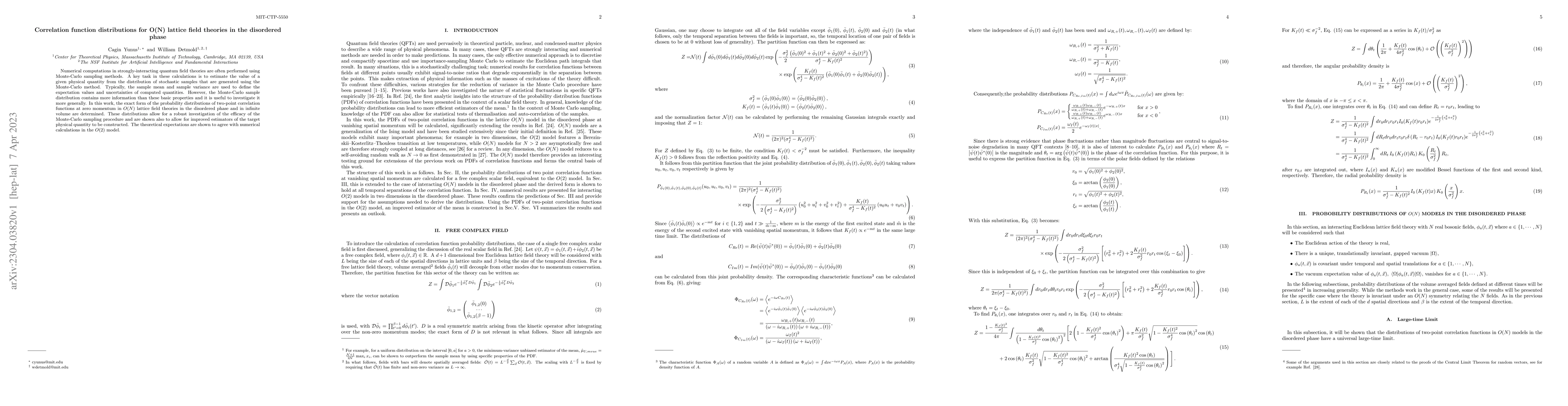 Thumbnail for Correlation function distributions for O(N) lattice field theories in
  the disordered phase