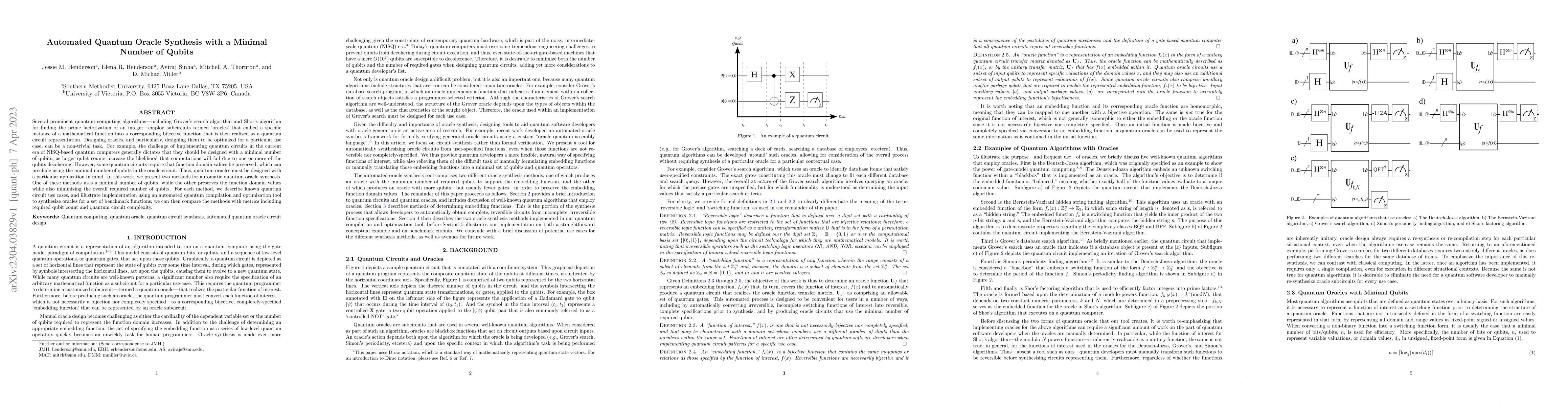 Thumbnail for Automated Quantum Oracle Synthesis with a Minimal Number of Qubits