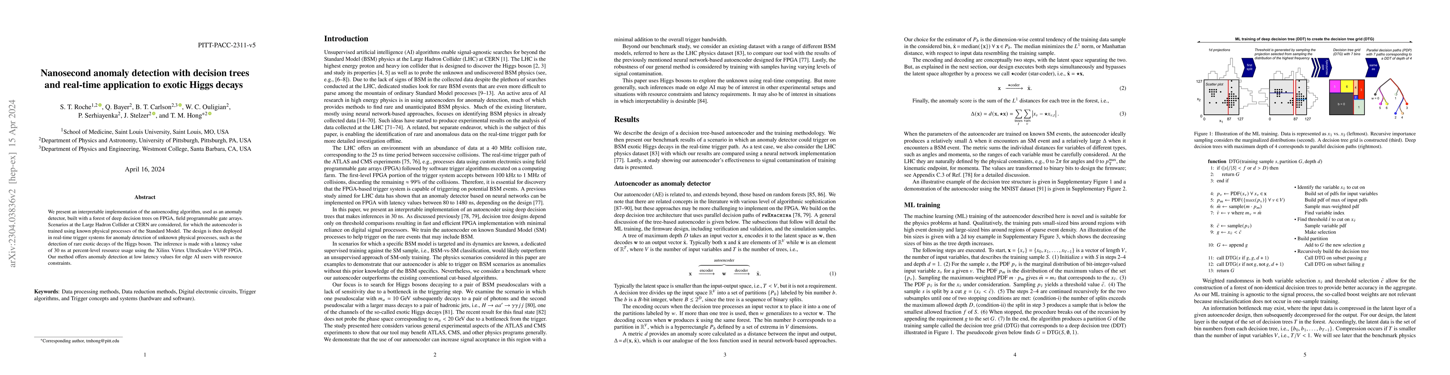 Thumbnail for Nanosecond anomaly detection with decision trees and real-time
  application to exotic Higgs decays