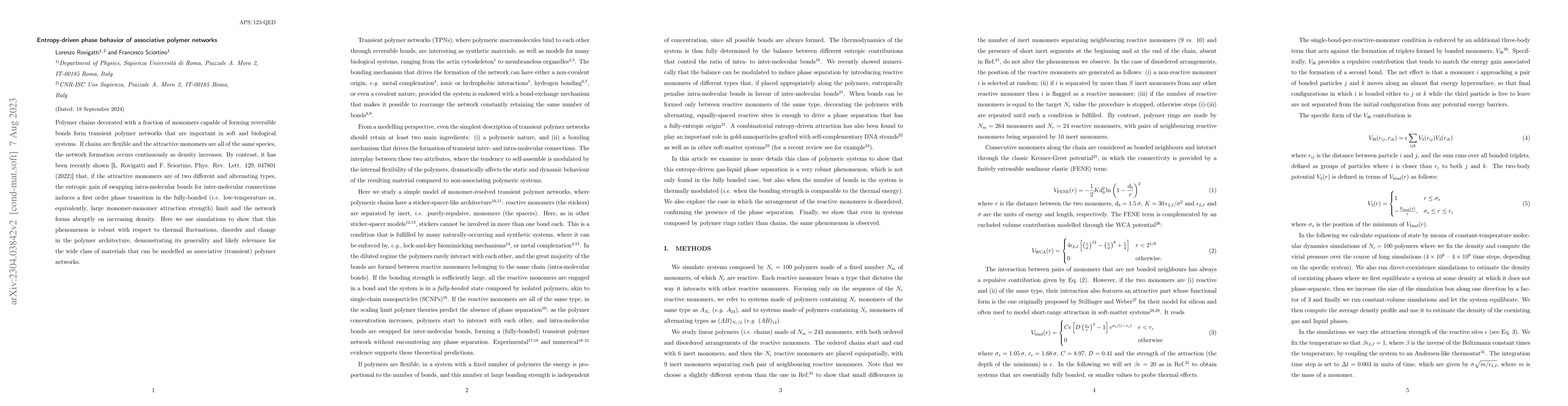 Thumbnail for Entropy-driven phase behavior of associative polymer networks