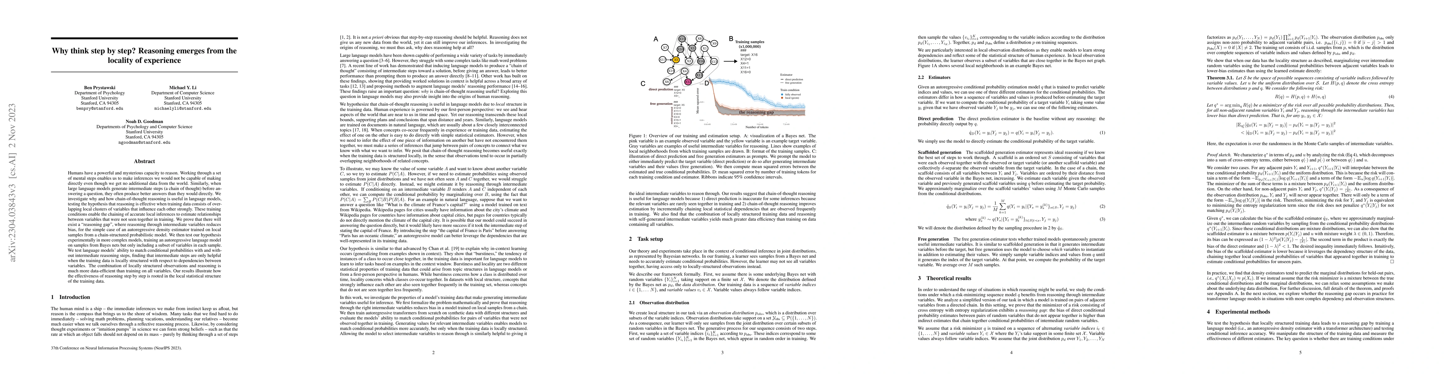 Thumbnail for Why think step by step? Reasoning emerges from the locality of
  experience