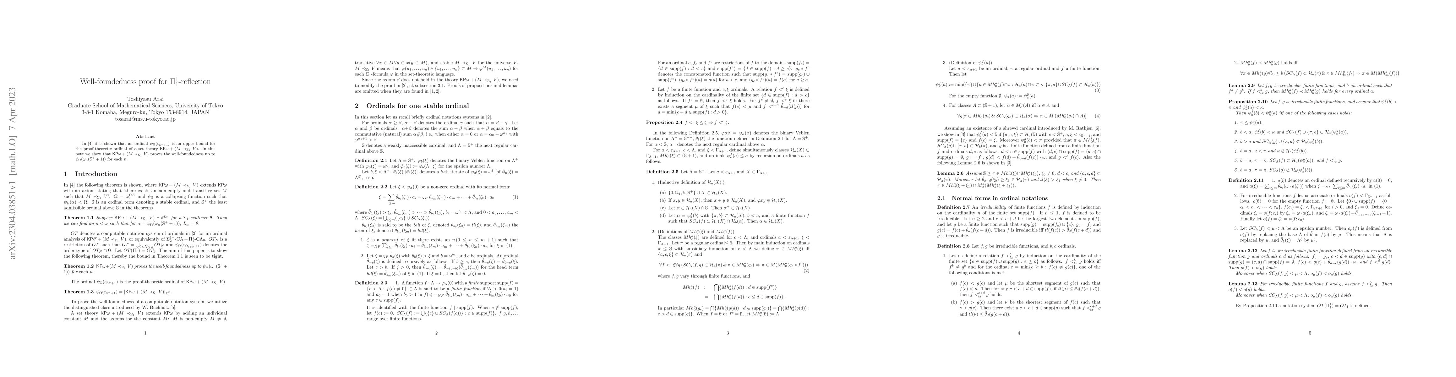 Thumbnail for Well-foundedness proof for $\Pi^{1}_{1}$-reflection