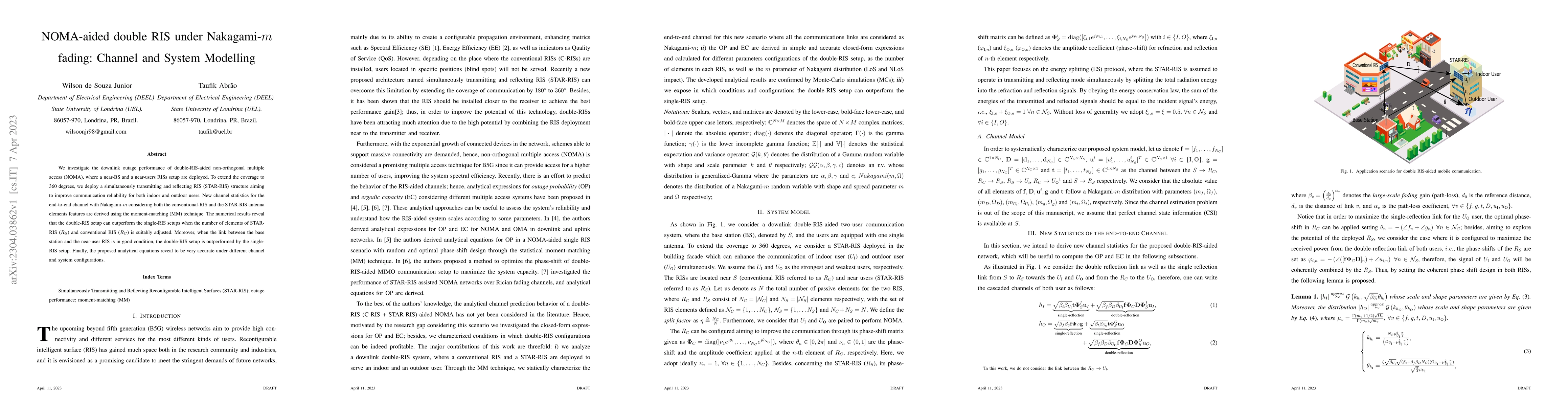 Thumbnail for NOMA-aided double RIS under Nakagami-m fading: Channel and System
  Modelling