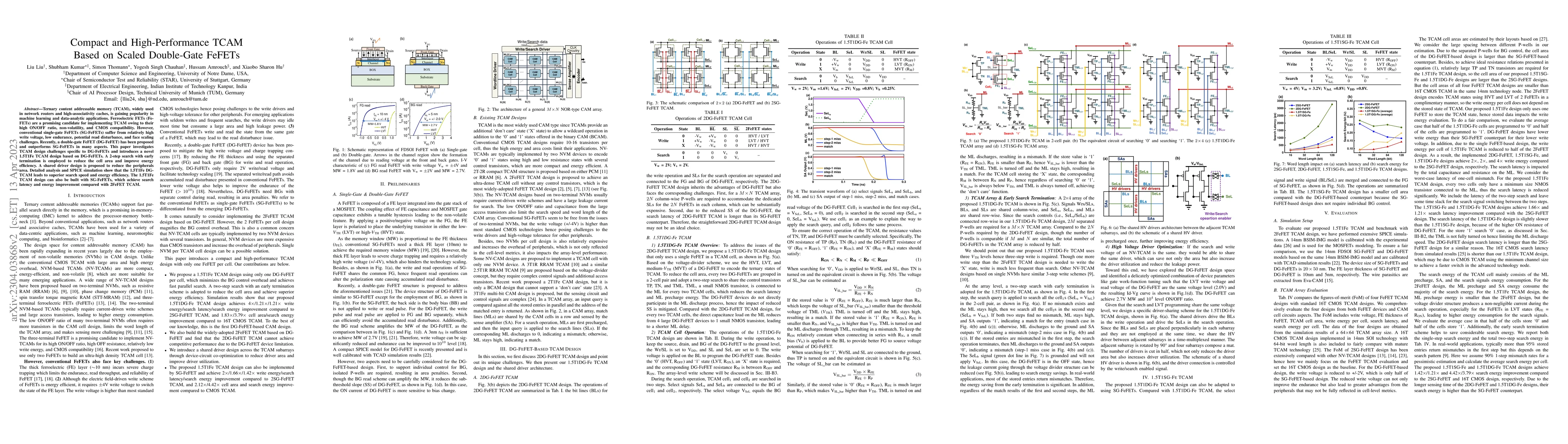 Thumbnail for Compact and High-Performance TCAM Based on Scaled Double-Gate FeFETs