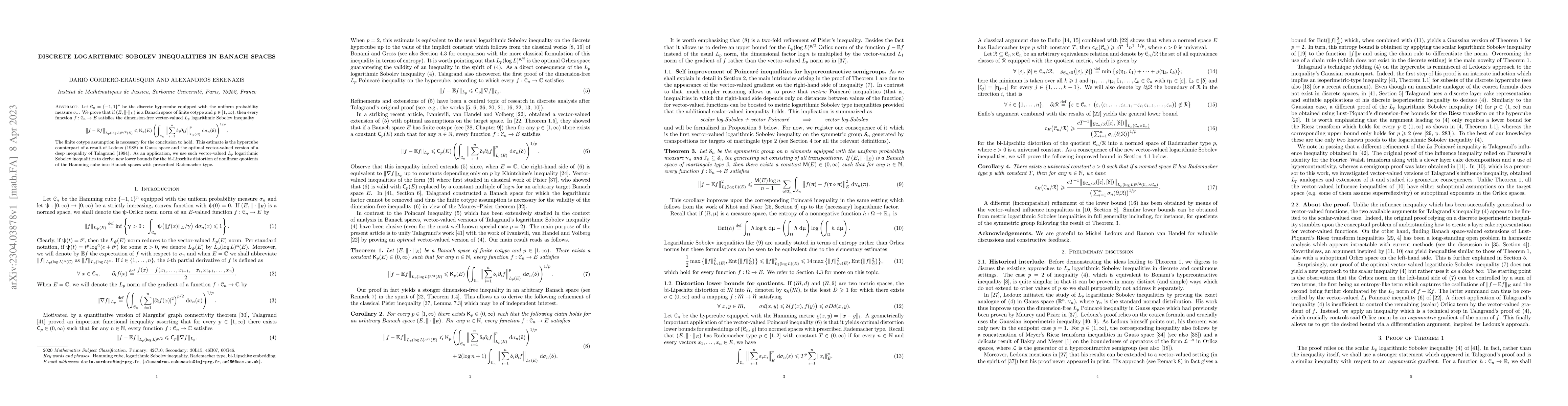 Thumbnail for Discrete logarithmic Sobolev inequalities in Banach spaces