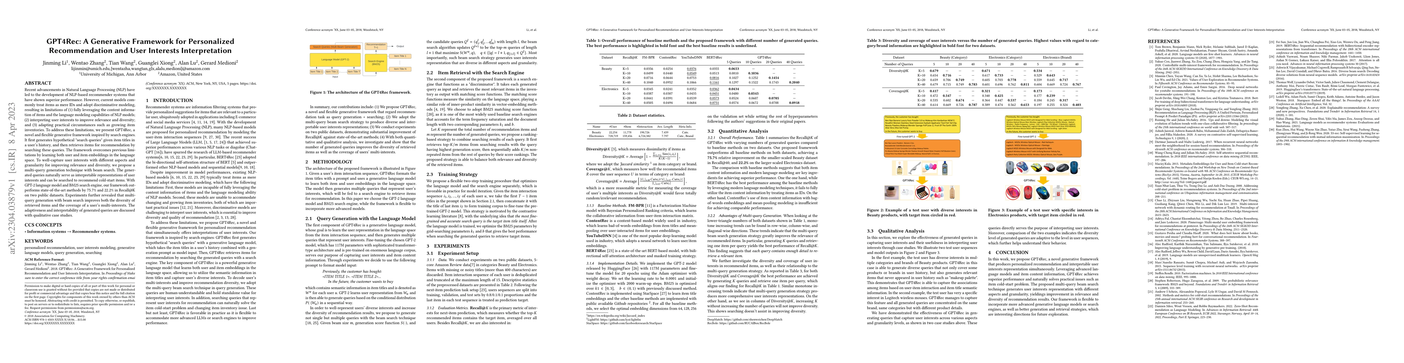 Thumbnail for GPT4Rec: A Generative Framework for Personalized Recommendation and User
  Interests Interpretation