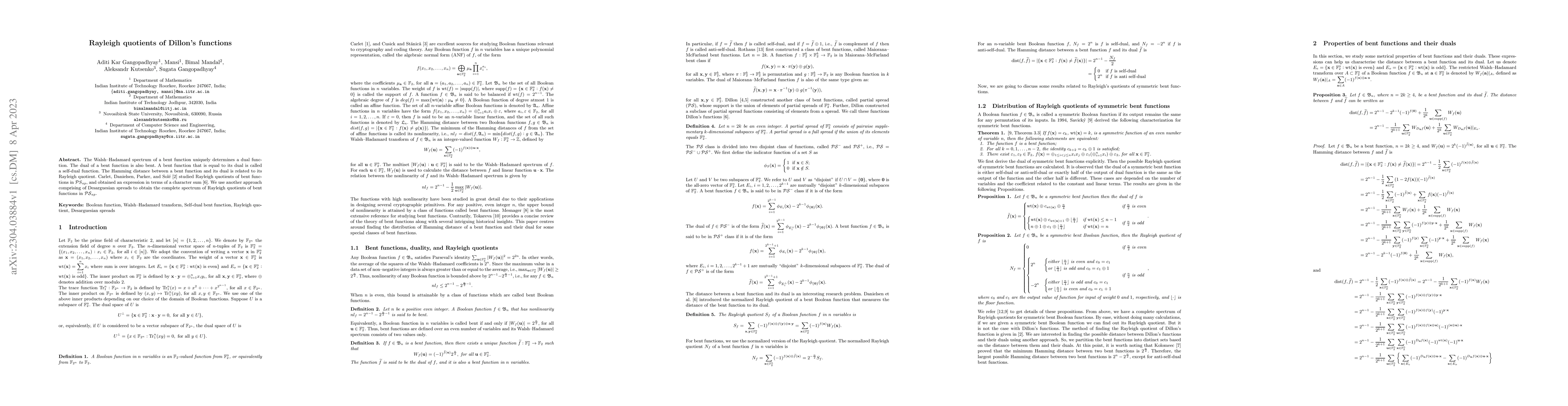 Thumbnail for Rayleigh quotients of Dillon's functions