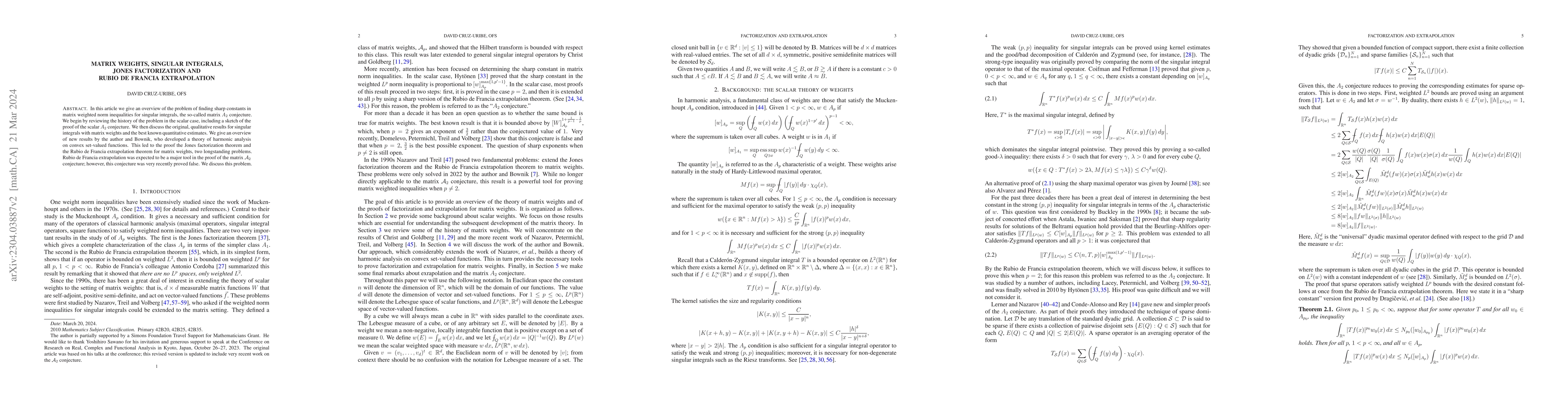 Thumbnail for Matrix weights, singular integrals, Jones factorization and Rubio de
  Francia extrapolation