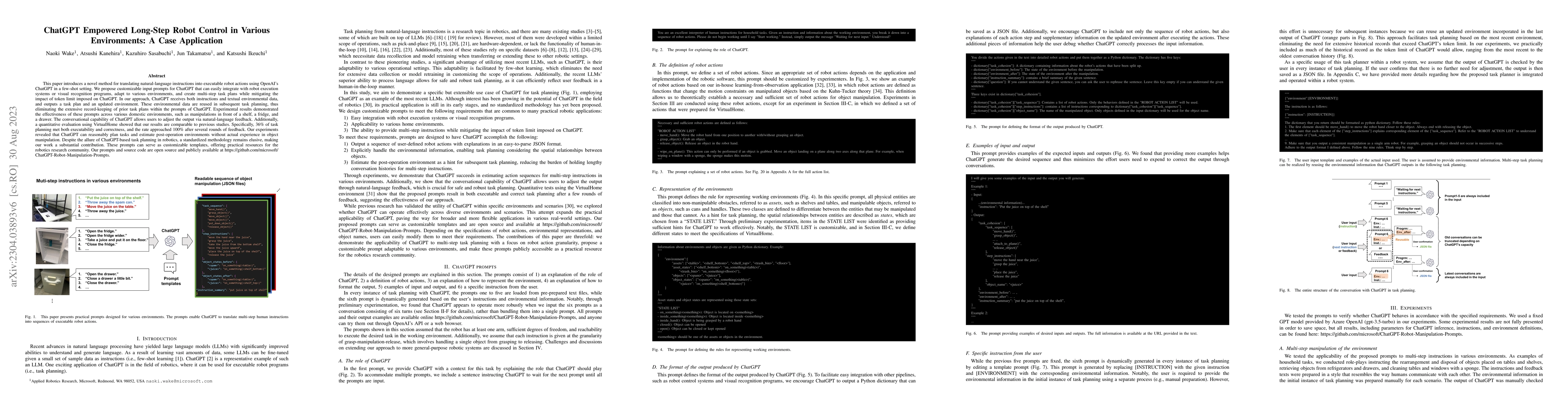 Thumbnail for ChatGPT Empowered Long-Step Robot Control in Various Environments: A
  Case Application