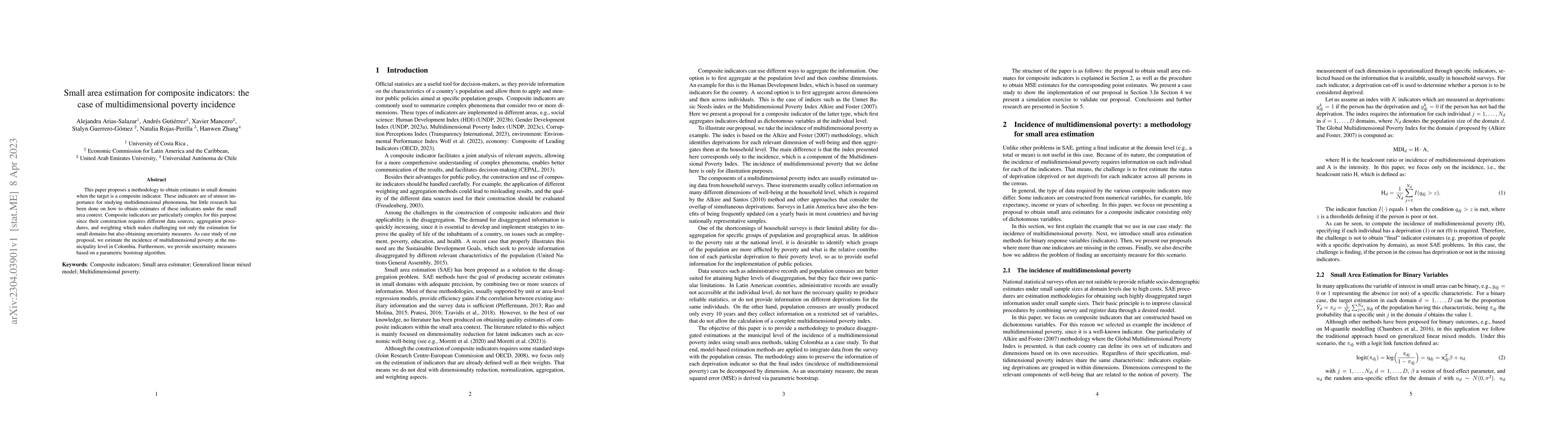 Thumbnail for Small area estimation for composite indicators: the case of
  multidimensional poverty incidence